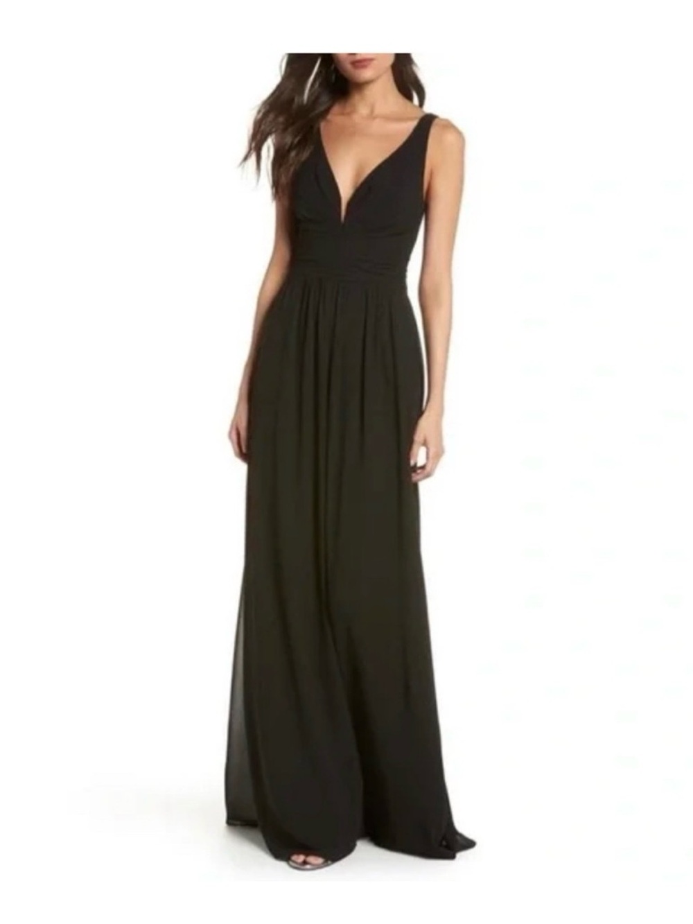 Lulus Black V-Neck Chiffon Gown